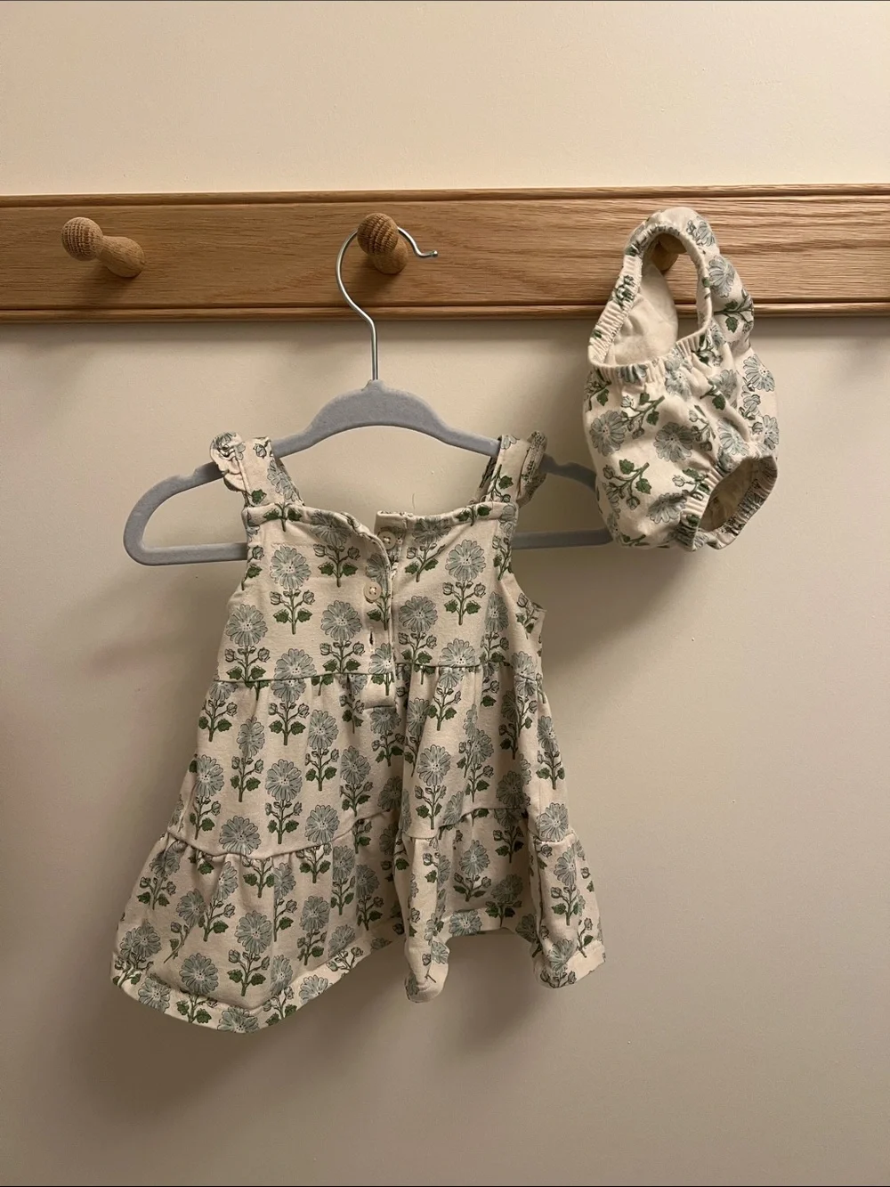Cream Floral Baby Dress and Diaper with Bloom Print